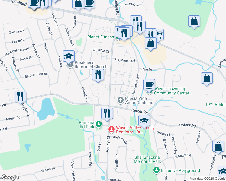 map of restaurants, bars, coffee shops, grocery stores, and more near 68 Knox Terrace in Wayne