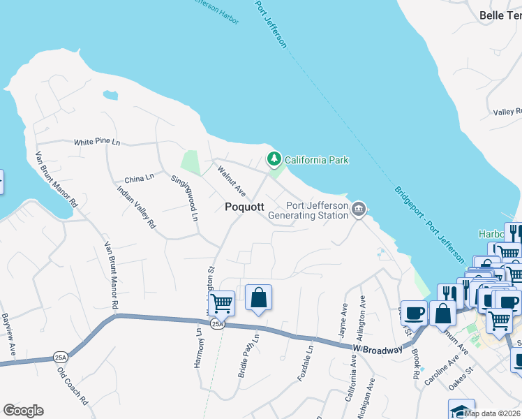 map of restaurants, bars, coffee shops, grocery stores, and more near 57 Washington Street in Setauket- East Setauket