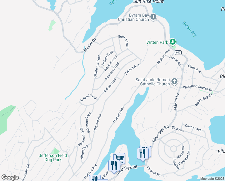 map of restaurants, bars, coffee shops, grocery stores, and more near 140 Rollins Trail in Hopatcong