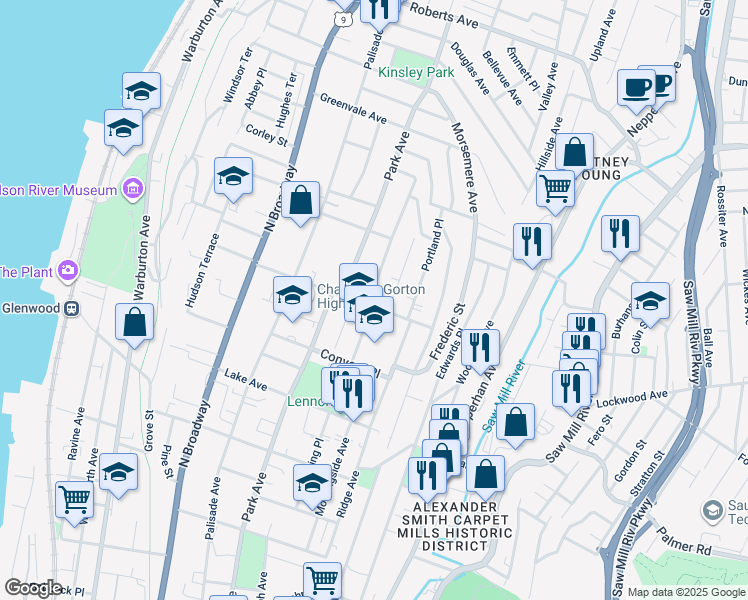 map of restaurants, bars, coffee shops, grocery stores, and more near 6 Amackassin Terrace in Yonkers