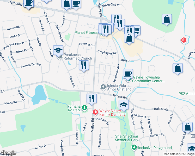 map of restaurants, bars, coffee shops, grocery stores, and more near 68 Knox Terrace in Wayne