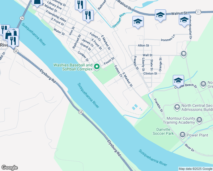 map of restaurants, bars, coffee shops, grocery stores, and more near 168 Park Avenue in Danville