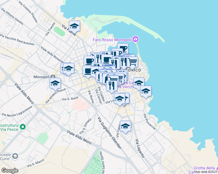 map of restaurants, bars, coffee shops, grocery stores, and more near 9 Via G. Polignani in Monopoli