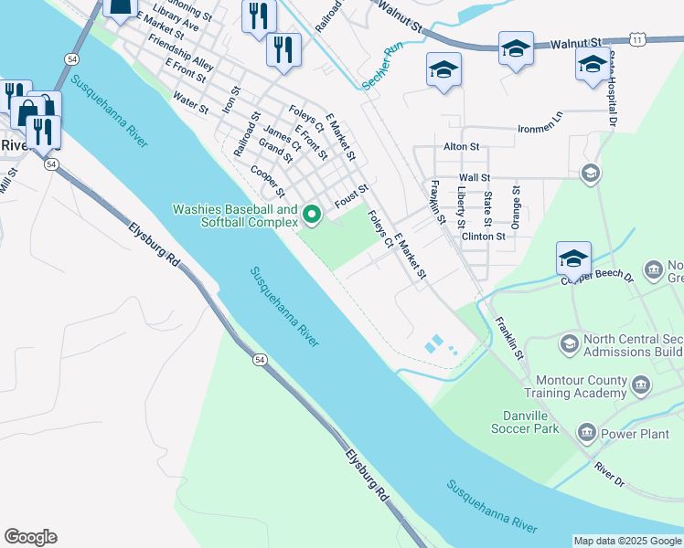 map of restaurants, bars, coffee shops, grocery stores, and more near 168 Park Avenue in Danville