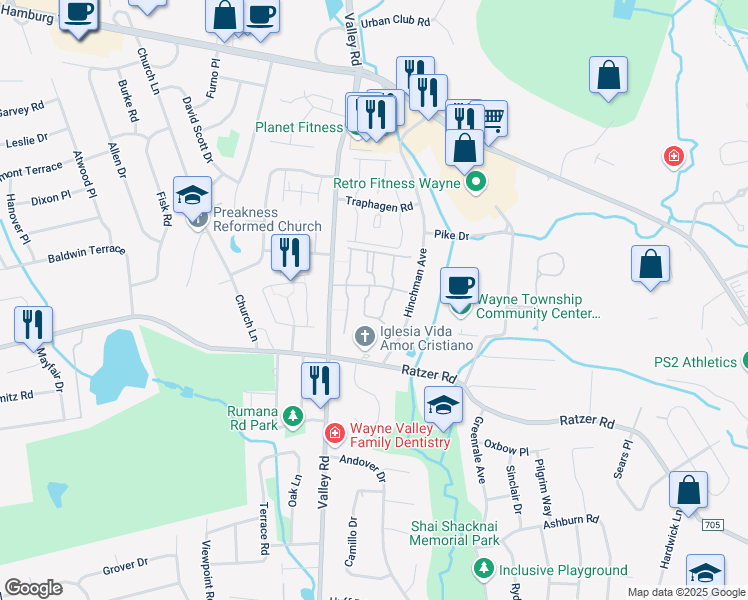 map of restaurants, bars, coffee shops, grocery stores, and more near 22 Knox Terrace in Wayne