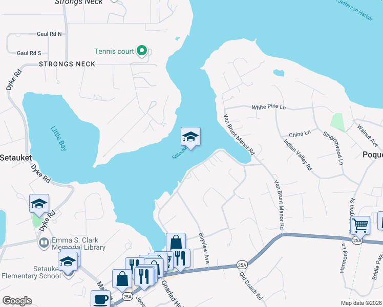 map of restaurants, bars, coffee shops, grocery stores, and more near in Setauket- East Setauket