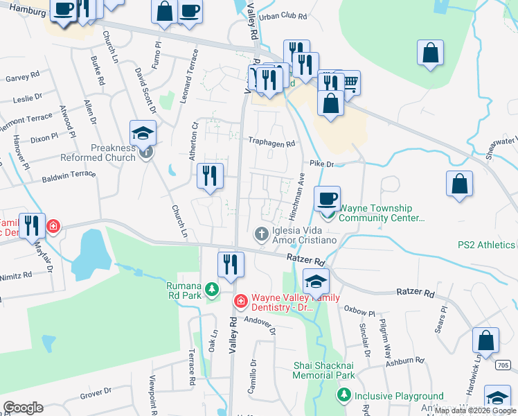 map of restaurants, bars, coffee shops, grocery stores, and more near 68 Knox Terrace in Wayne