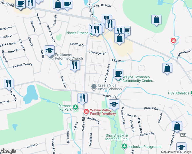 map of restaurants, bars, coffee shops, grocery stores, and more near 37 Knox Terrace in Wayne
