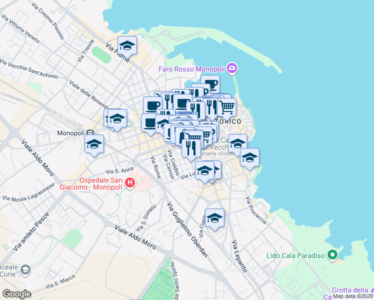 map of restaurants, bars, coffee shops, grocery stores, and more near 9 Via G. Polignani in Monopoli