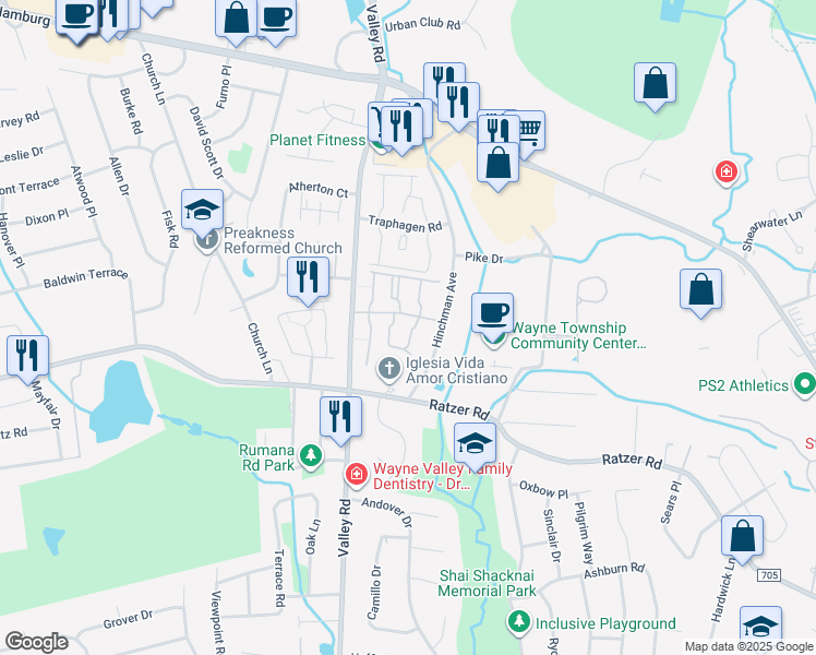 map of restaurants, bars, coffee shops, grocery stores, and more near 22 Knox Terrace in Wayne