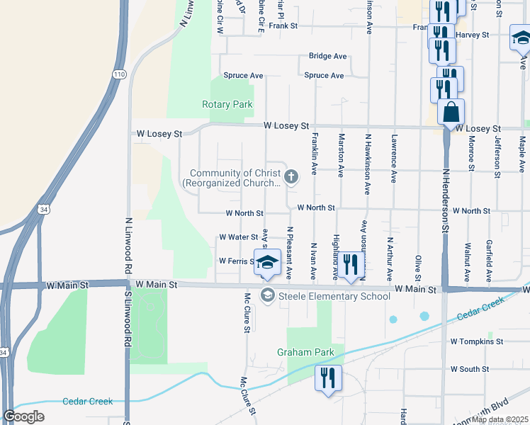 map of restaurants, bars, coffee shops, grocery stores, and more near 300 Columbus Avenue in Galesburg