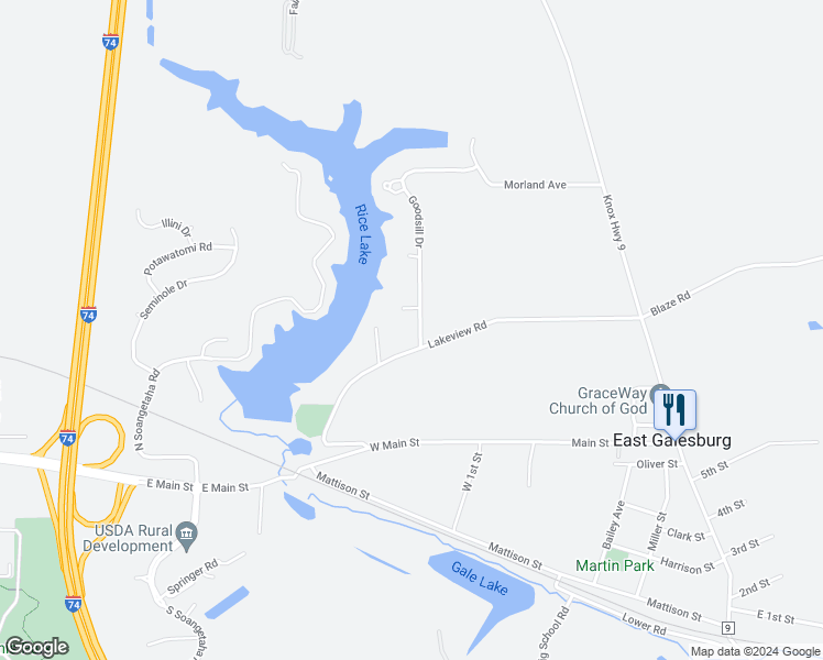 map of restaurants, bars, coffee shops, grocery stores, and more near 499 Goodsill Drive in East Galesburg