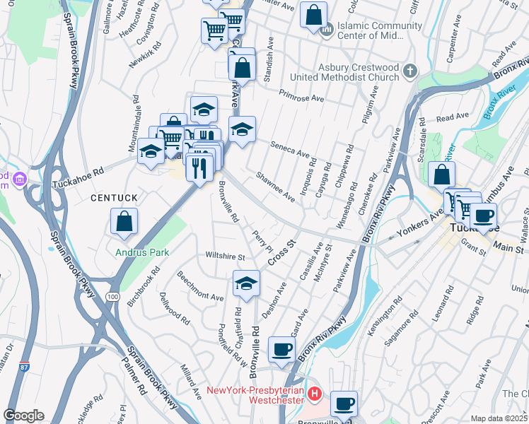 map of restaurants, bars, coffee shops, grocery stores, and more near 750 Tuckahoe Road in Yonkers
