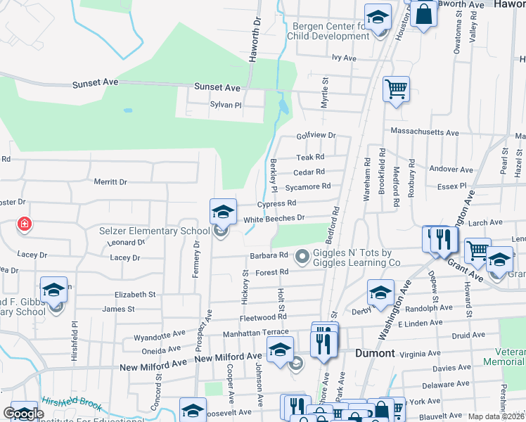 map of restaurants, bars, coffee shops, grocery stores, and more near 2 Cole Court in Dumont