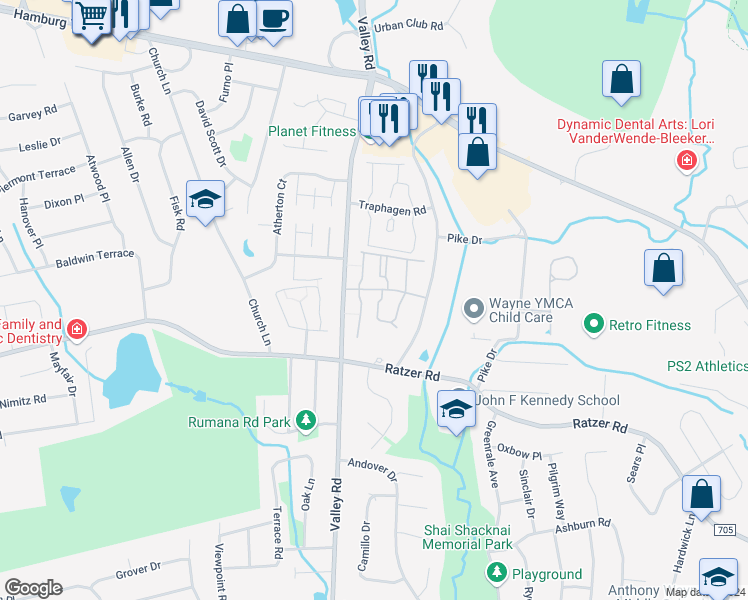 map of restaurants, bars, coffee shops, grocery stores, and more near 68 Knox Terrace in Wayne