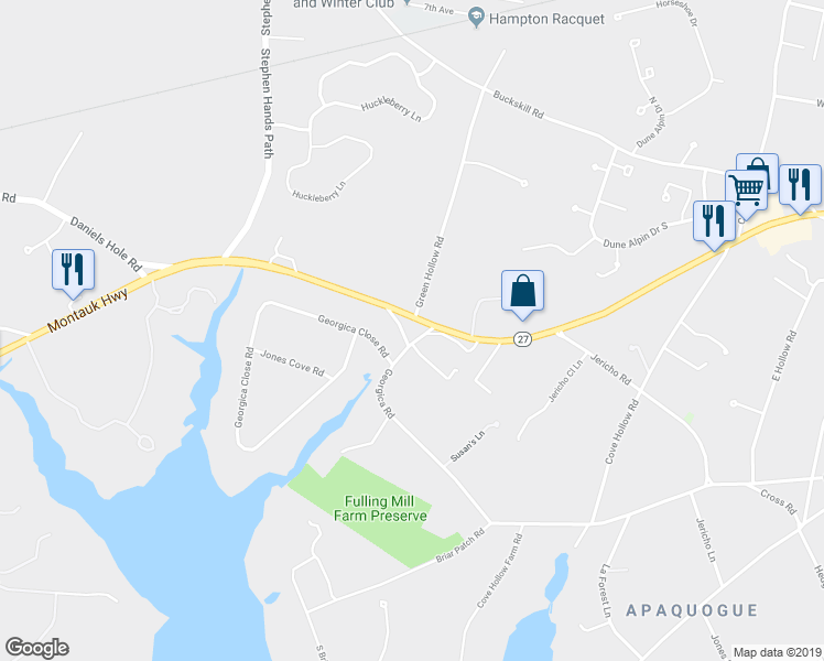 map of restaurants, bars, coffee shops, grocery stores, and more near 340 Georgica Road in East Hampton