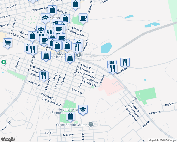 map of restaurants, bars, coffee shops, grocery stores, and more near 417 East Chestnut Street in Hazleton