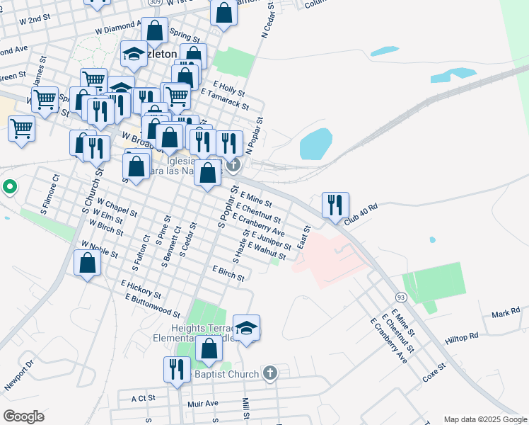 map of restaurants, bars, coffee shops, grocery stores, and more near 417 East Chestnut Street in Hazleton