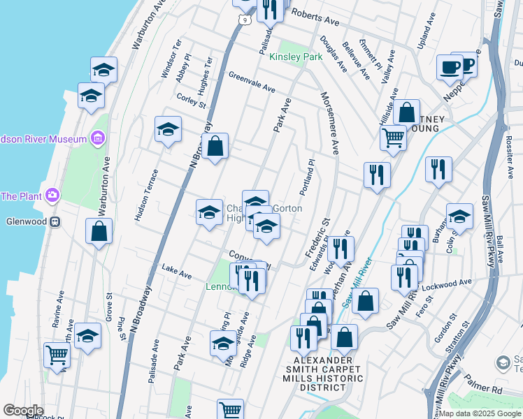 map of restaurants, bars, coffee shops, grocery stores, and more near 6 Amackassin Terrace in Yonkers