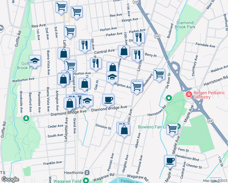 map of restaurants, bars, coffee shops, grocery stores, and more near 91 Post Avenue in Hawthorne