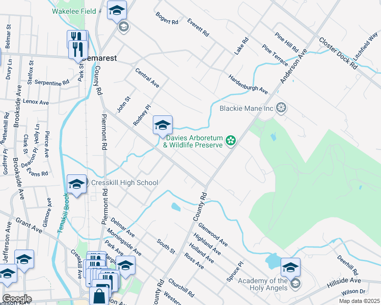 map of restaurants, bars, coffee shops, grocery stores, and more near 33 William Street in Demarest