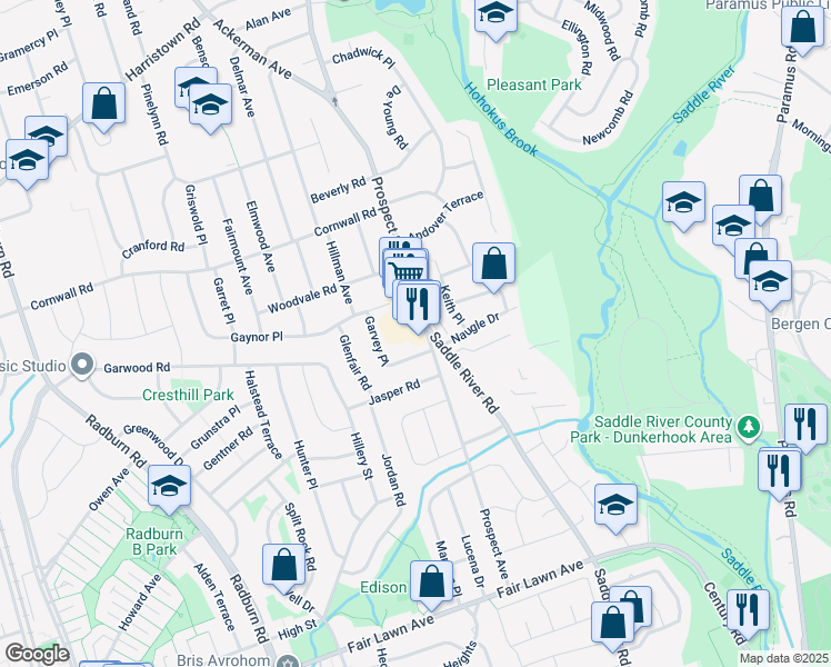 map of restaurants, bars, coffee shops, grocery stores, and more near 934 Prospect Street in Glen Rock