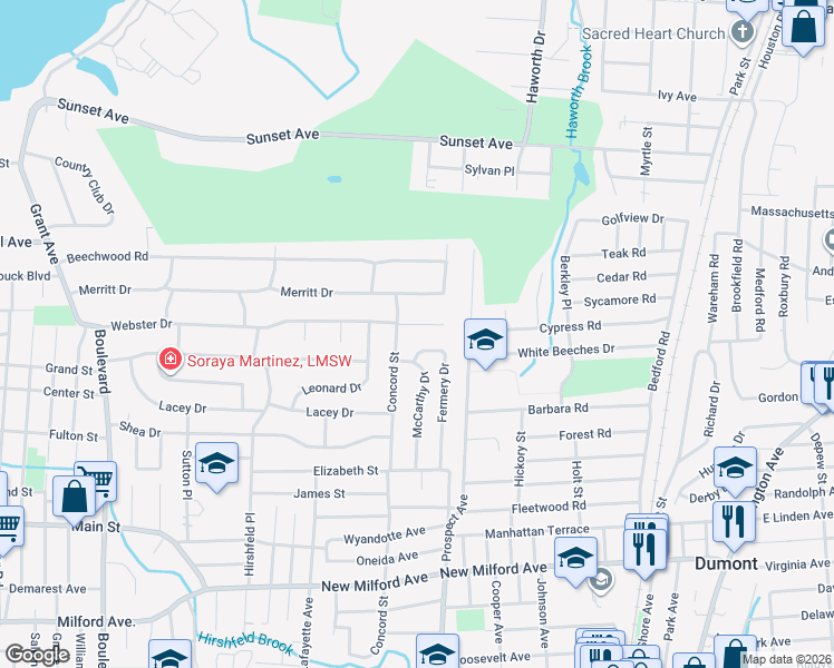 map of restaurants, bars, coffee shops, grocery stores, and more near 593 Rhein Court in New Milford