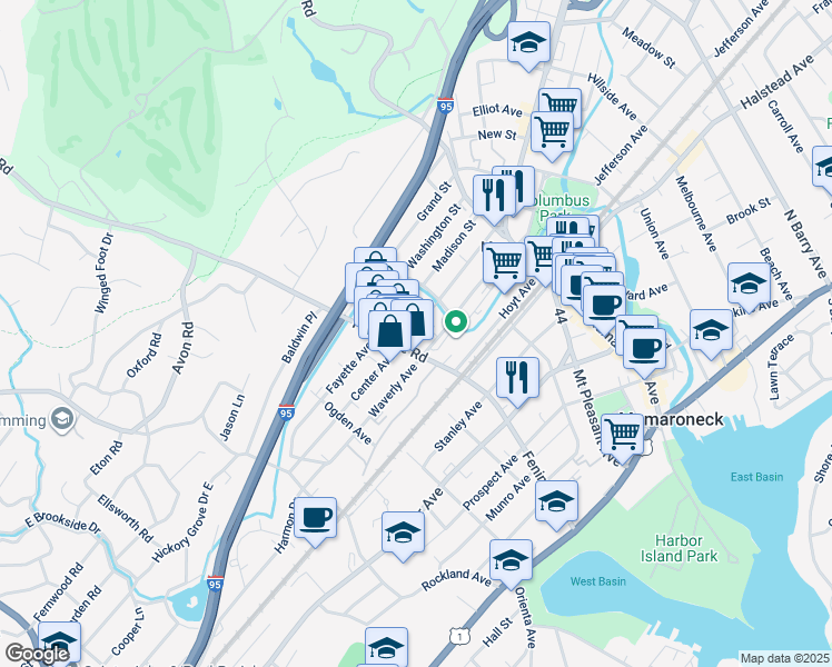 map of restaurants, bars, coffee shops, grocery stores, and more near 335 Center Avenue in Mamaroneck