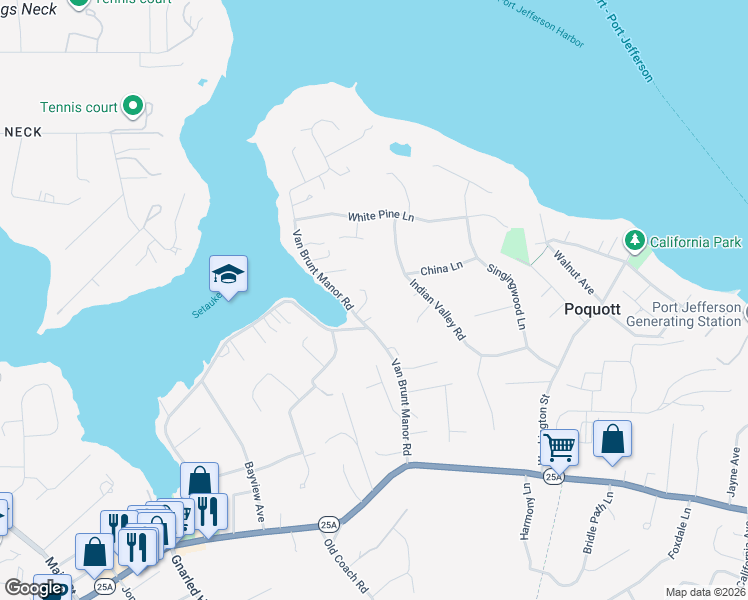 map of restaurants, bars, coffee shops, grocery stores, and more near 47 Van Brunt Manor Road in Setauket- East Setauket