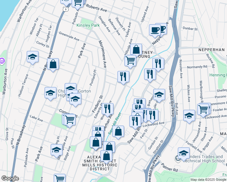 map of restaurants, bars, coffee shops, grocery stores, and more near 370 Edwards Place in Yonkers