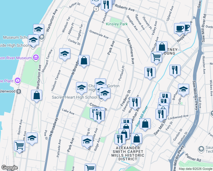 map of restaurants, bars, coffee shops, grocery stores, and more near 6 Amackassin Terrace in Yonkers