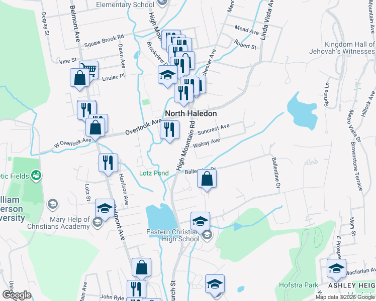 map of restaurants, bars, coffee shops, grocery stores, and more near 394 High Mountain Road in North Haledon