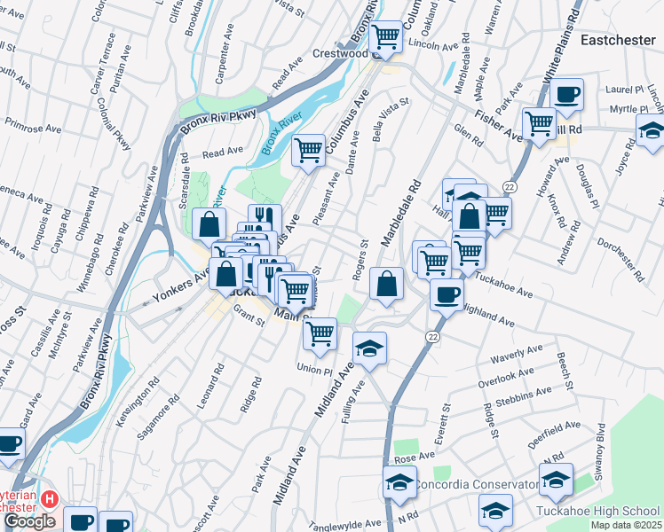 map of restaurants, bars, coffee shops, grocery stores, and more near 59 Wallace Street in Tuckahoe