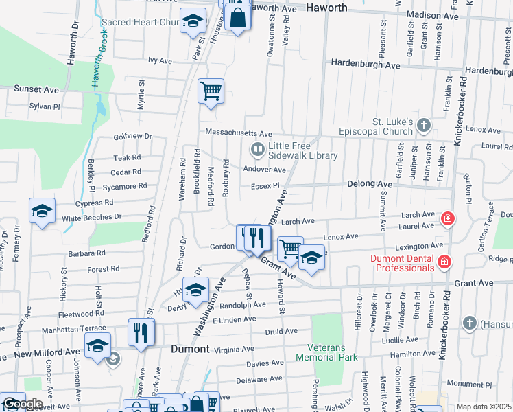 map of restaurants, bars, coffee shops, grocery stores, and more near 546 Washington Avenue in Dumont