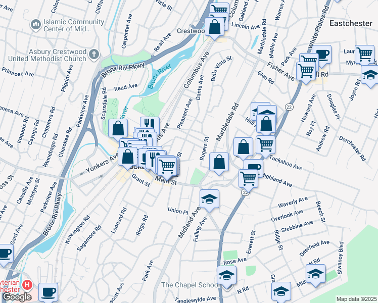 map of restaurants, bars, coffee shops, grocery stores, and more near 59 Wallace Street in Tuckahoe