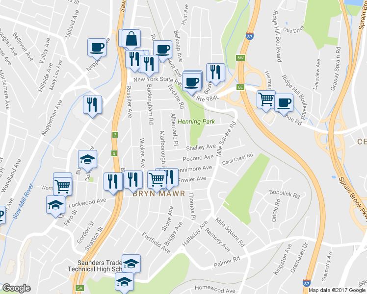 map of restaurants, bars, coffee shops, grocery stores, and more near 149 Rockne Road in Yonkers