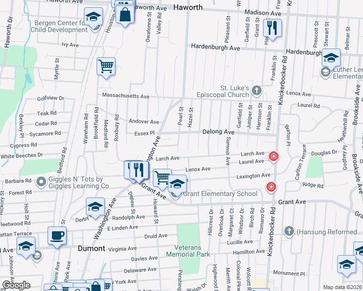 map of restaurants, bars, coffee shops, grocery stores, and more near 19 Pearl Street in Dumont