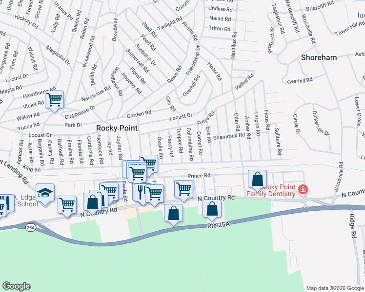 map of restaurants, bars, coffee shops, grocery stores, and more near 19 Teepee Road in Rocky Point