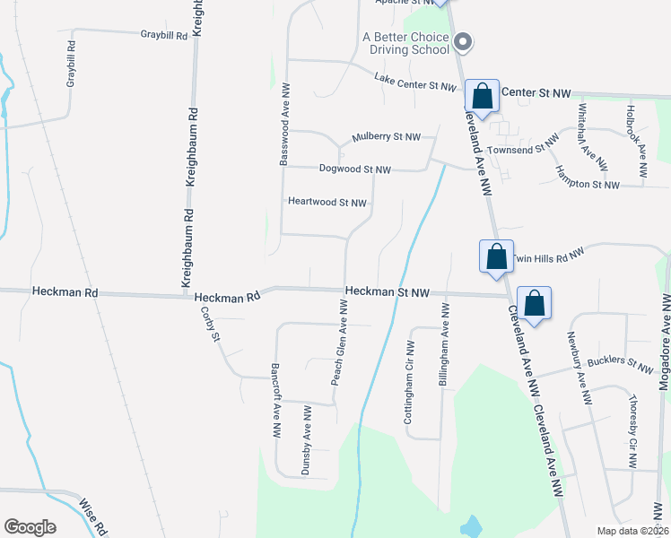 map of restaurants, bars, coffee shops, grocery stores, and more near 11452 Peach Glen Avenue Northwest in Uniontown