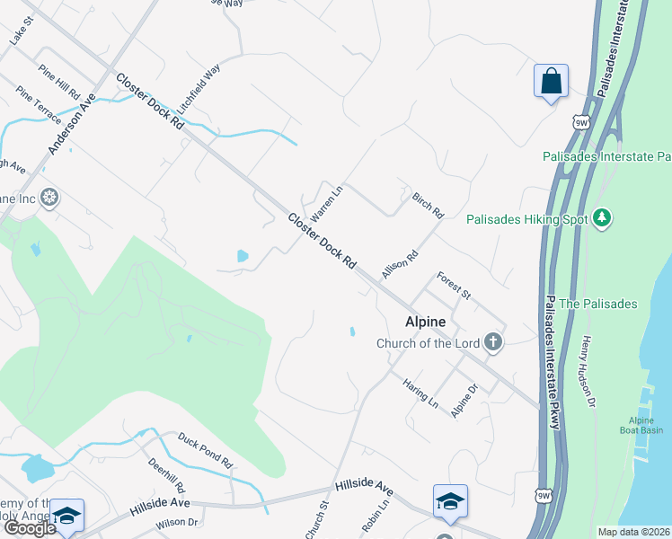map of restaurants, bars, coffee shops, grocery stores, and more near 910 Closter Dock Road in Alpine