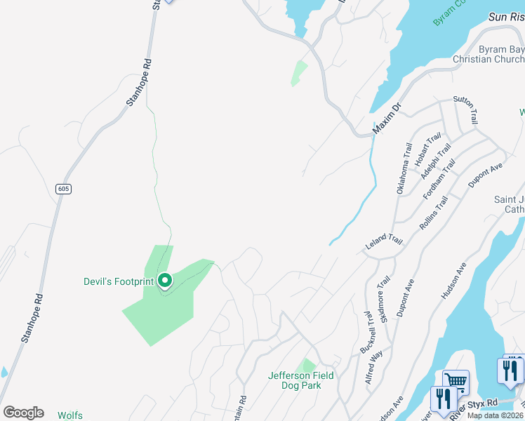 map of restaurants, bars, coffee shops, grocery stores, and more near 25 Laurel Trail in Hopatcong