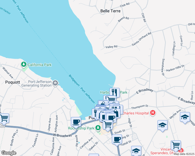 map of restaurants, bars, coffee shops, grocery stores, and more near in Port Jefferson