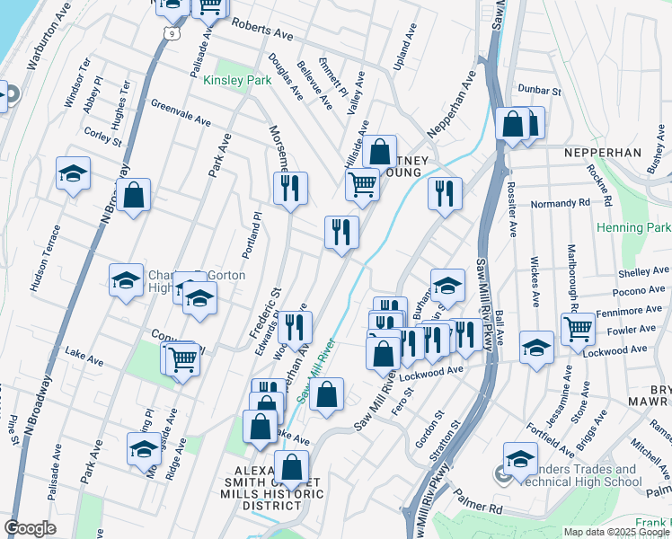map of restaurants, bars, coffee shops, grocery stores, and more near 765 Nepperhan Avenue in Yonkers