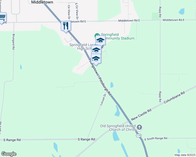 map of restaurants, bars, coffee shops, grocery stores, and more near 11490 Youngstown - Pittsburgh Road in New Middletown