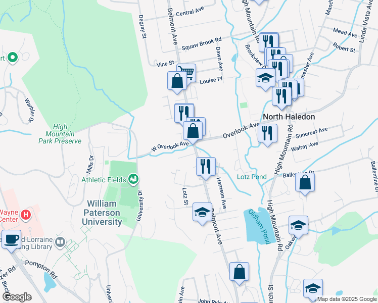 map of restaurants, bars, coffee shops, grocery stores, and more near 10 Evergreen Avenue in North Haledon