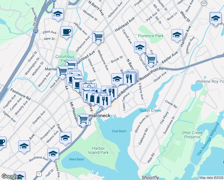 map of restaurants, bars, coffee shops, grocery stores, and more near 139 Dubois Avenue in Mamaroneck