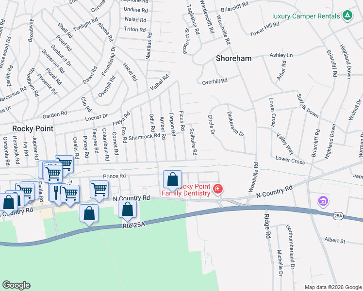 map of restaurants, bars, coffee shops, grocery stores, and more near 16 Ficus Rd in Rocky Point