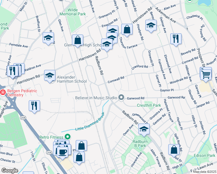 map of restaurants, bars, coffee shops, grocery stores, and more near 111 Radburn Rd in Glen Rock