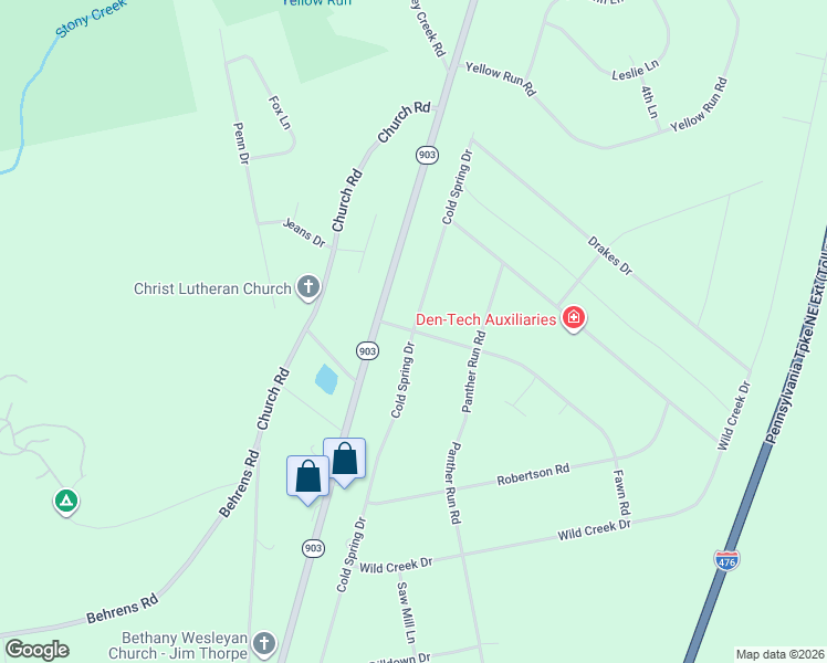 map of restaurants, bars, coffee shops, grocery stores, and more near 499 Fawn Rd in Jim Thorpe