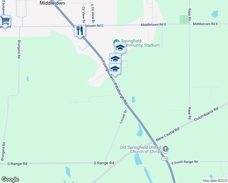 map of restaurants, bars, coffee shops, grocery stores, and more near 11490 Youngstown - Pittsburgh Road in New Middletown
